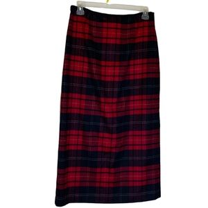 Talbots vintage  red and black tartan wool midi skirt size 14